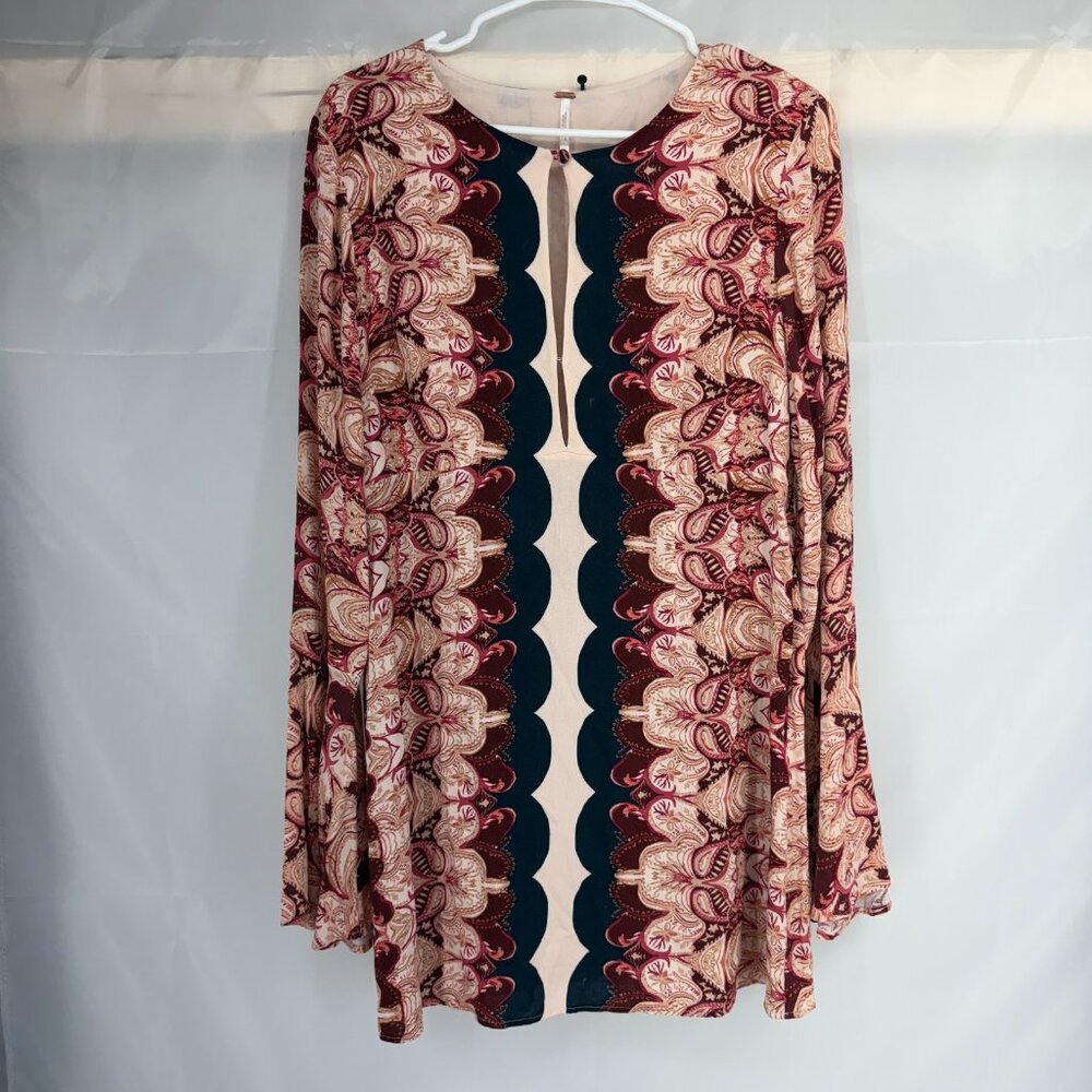 Free People Women 10 Ossie Vibes Tunic Dress Paisley Bell Sleeve Floral Mini - Picture 2 of 11